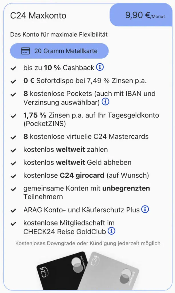 C24 Maxkonto Premium Version Übersicht