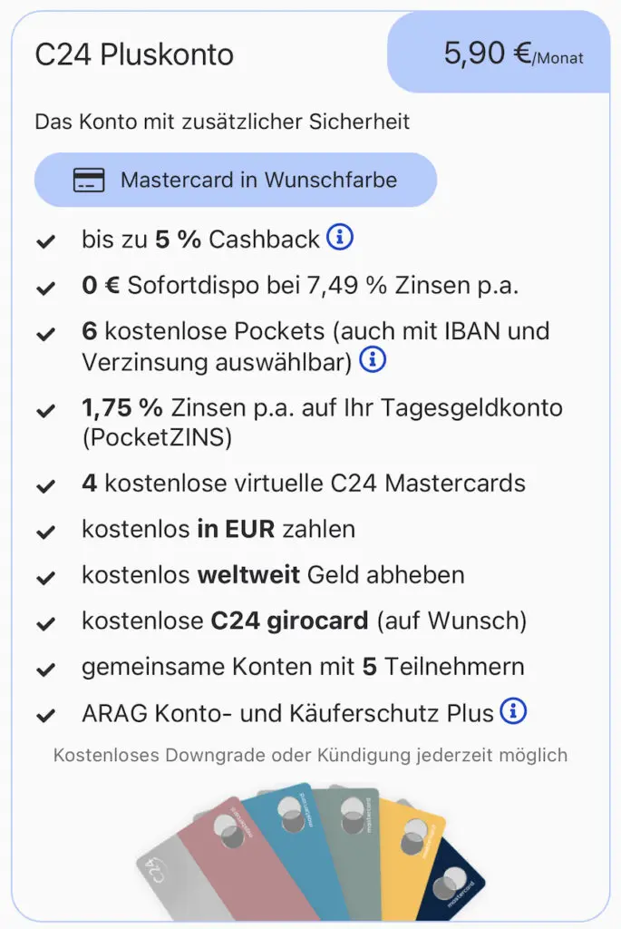 C24 Pluskonto Übersicht Funktionen