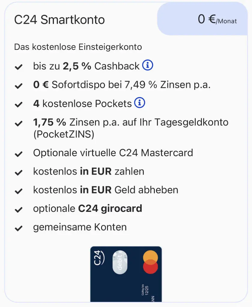 C24 kostenloses Smartkonto Übersicht