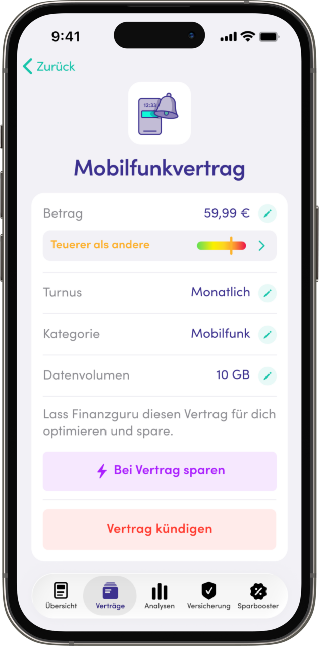 Finanzguru App: Vertrag kündigen
