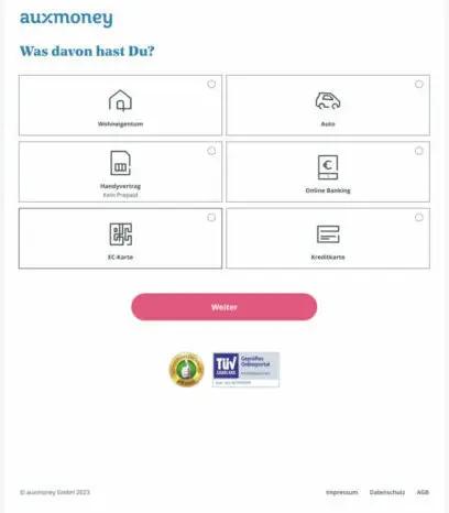 auxmoney Bonitätscheck: Eigentum, Kreditkarte, Auto, EC