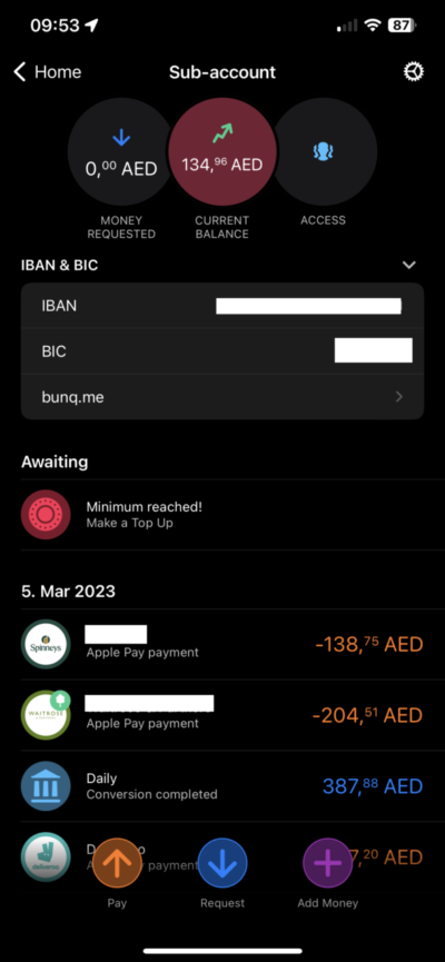 bunq Subaccounts for foreign currencies