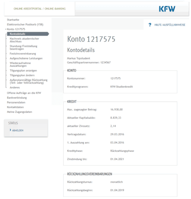KFW Kundenbereich Kontoübersicht