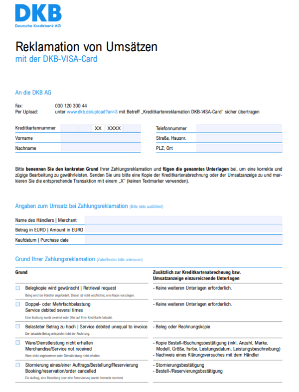 Chargeback Antrag DKB