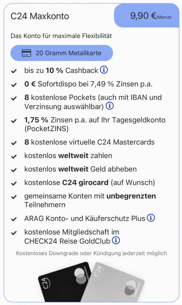C24 Maxkonto Premium Version Übersicht