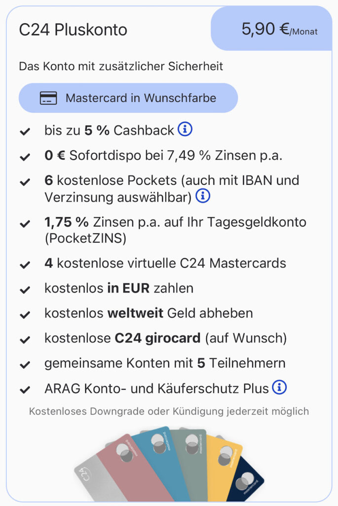 C24 Pluskonto Übersicht Funktionen