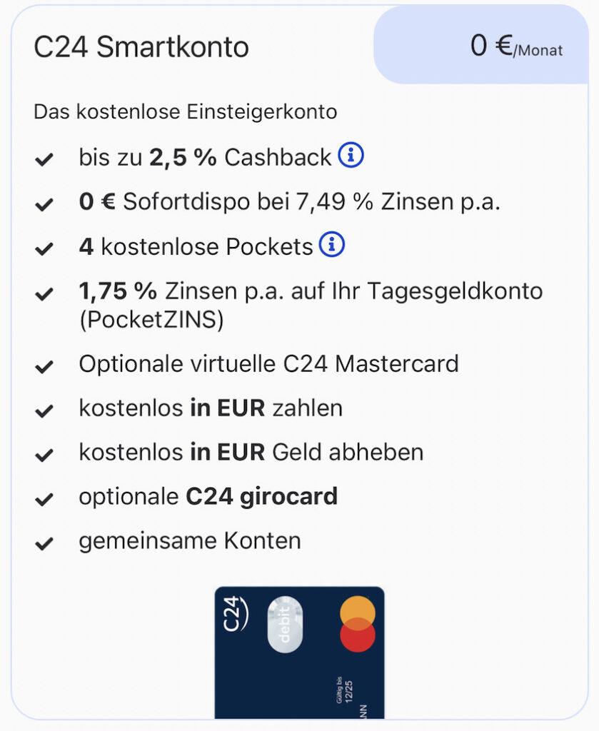 C24 kostenloses Smartkonto Übersicht