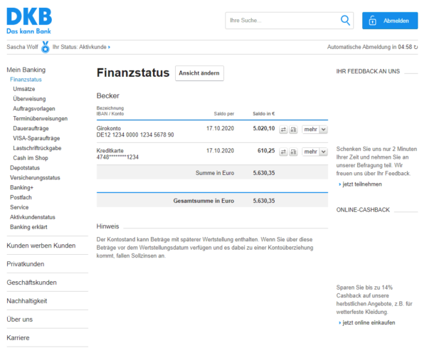 DKB Online Banking Screenshot