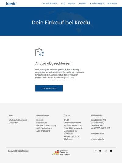 kredu Antrag 6: Antrag abgeschlossen, Kreditkarte per Email