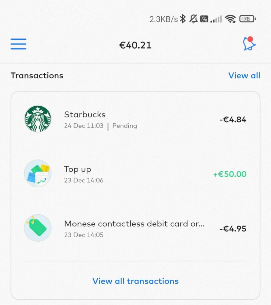 Mobile payment with Monese