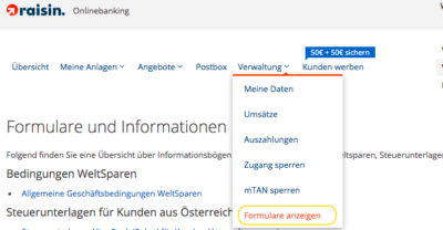 WeltSparen Freistellungsauftrag einrichten